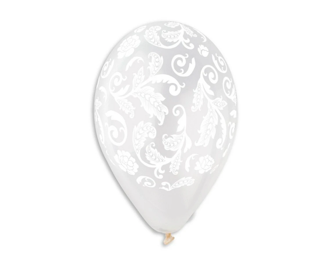 Balony Gemar 13", pastel premium hel "witrażowe liście", transparentne, 5szt. KK