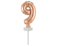 Balon foliowy B&C 13 cm na patyczku "Cyfra 9", różowo-złota