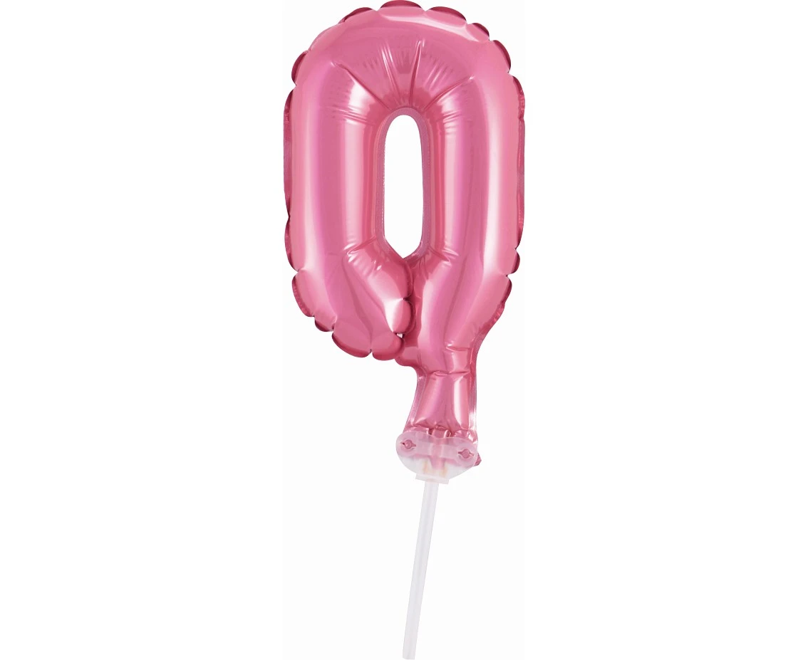 Balon foliowy 13 cm na patyczku "Cyfra 0", różowa KK