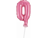 Balon foliowy 13 cm na patyczku "Cyfra 0", różowa KK