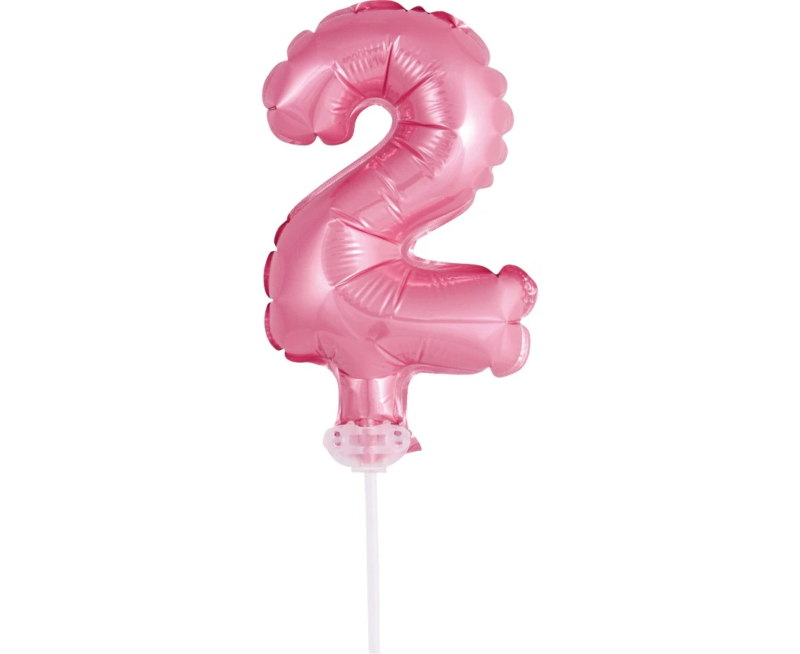 Balon foliowy 13 cm na patyczku "Cyfra 2", różowa KK