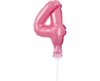 Balon foliowy 13 cm na patyczku "Cyfra 4", różowa KK