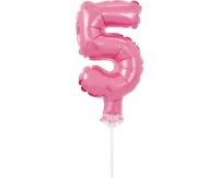 Balon foliowy 13 cm na patyczku "Cyfra 5", różowa KK