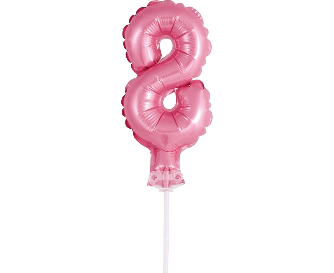 Balon foliowy 13 cm na patyczku "Cyfra 8", różowa KK