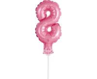 Balon foliowy 13 cm na patyczku "Cyfra 8", różowa KK