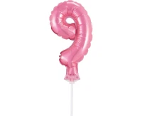 Balon foliowy 13 cm na patyczku "Cyfra 9", różowa KK