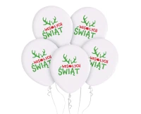 Balony Wesołych Świąt (z rogami), 12"/ 5 szt.