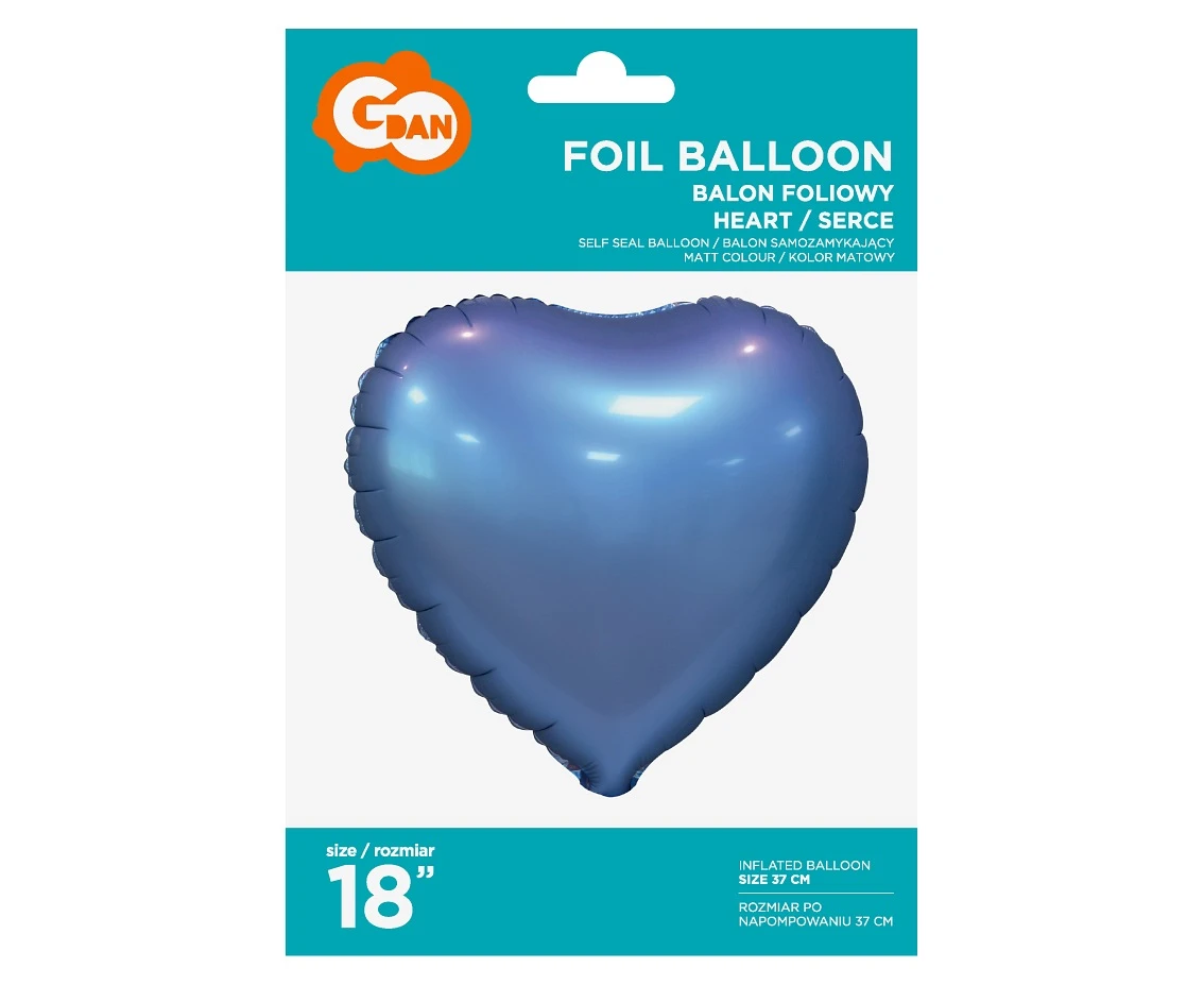 Balon foliowy "Serce", matowe, barwinek, 18" KK