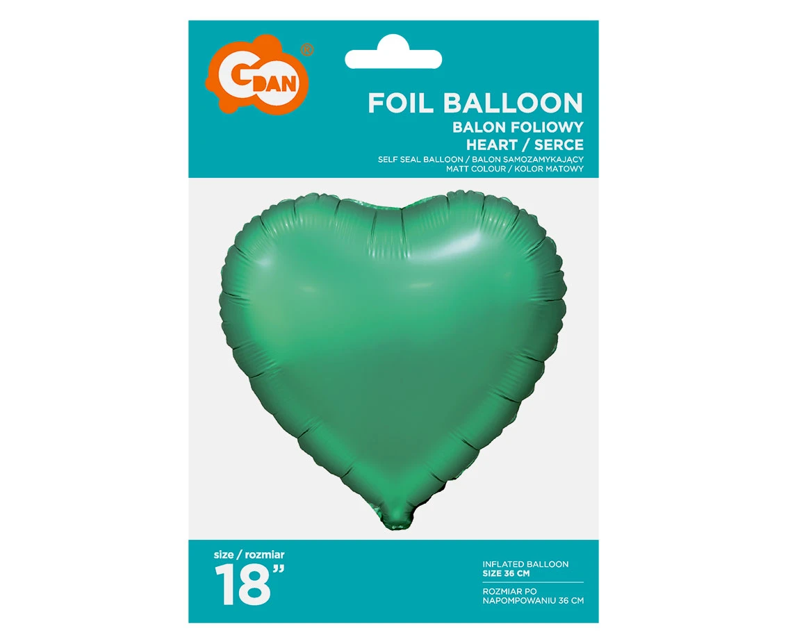 Balon foliowy 18" "Serce", matowe, zielone, KK