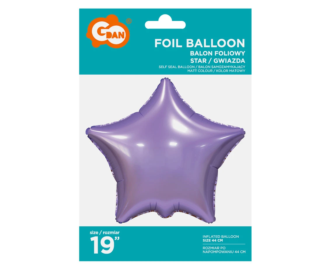 Balon foliowy "Gwiazda", matowa, liliowa, 19"