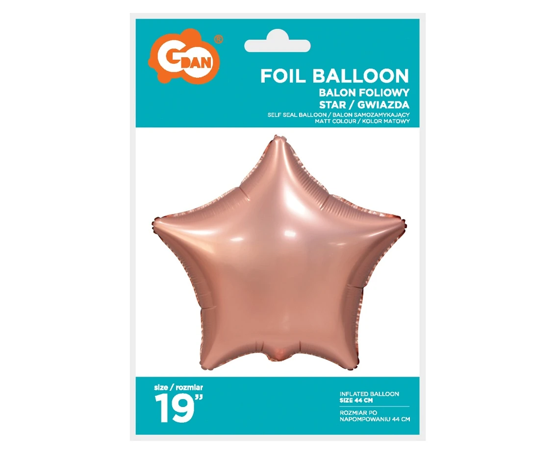 Balon foliowy "Gwiazda", matowa, różowo-złota, 19"