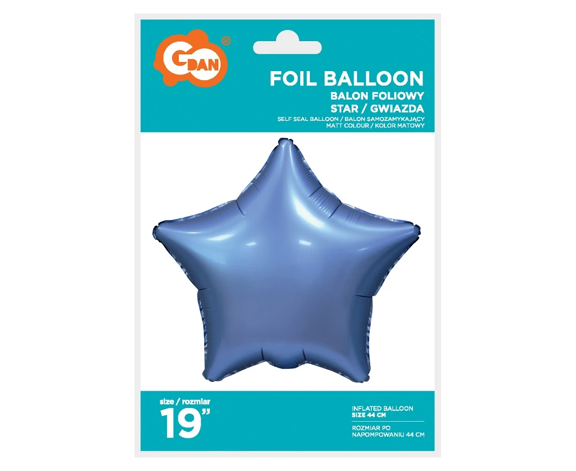 Balon foliowy "Gwiazda", matowa, barwinek, 19" KK