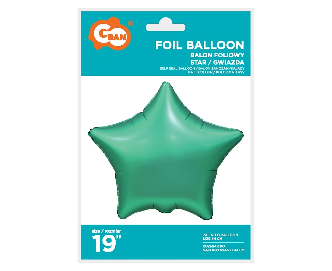 Balon foliowy "Gwiazda", matowa, zielona, 19" KK