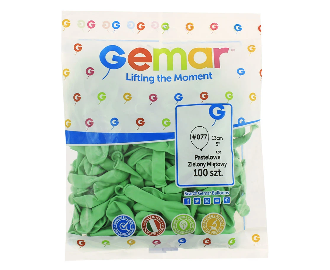 Balony Gemar 5", pastel zielone miętowe macaron, 100szt.