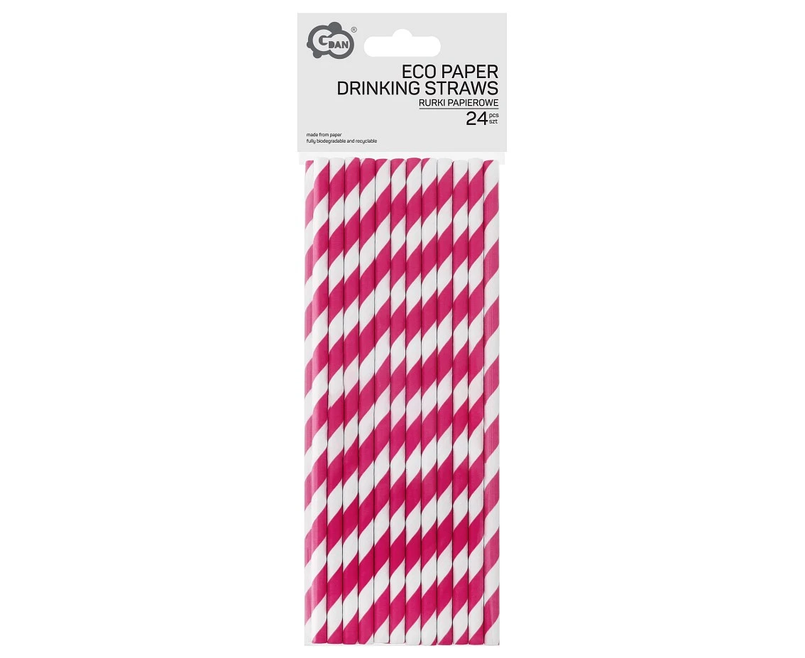 Rurki (słomki) pap. magenta paski, 6x197mm / 24 szt.