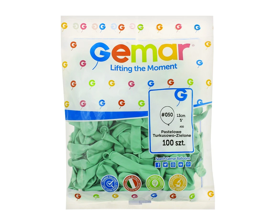 Balony Gemar 5", pastel turkusowozielone macaron, 100szt.