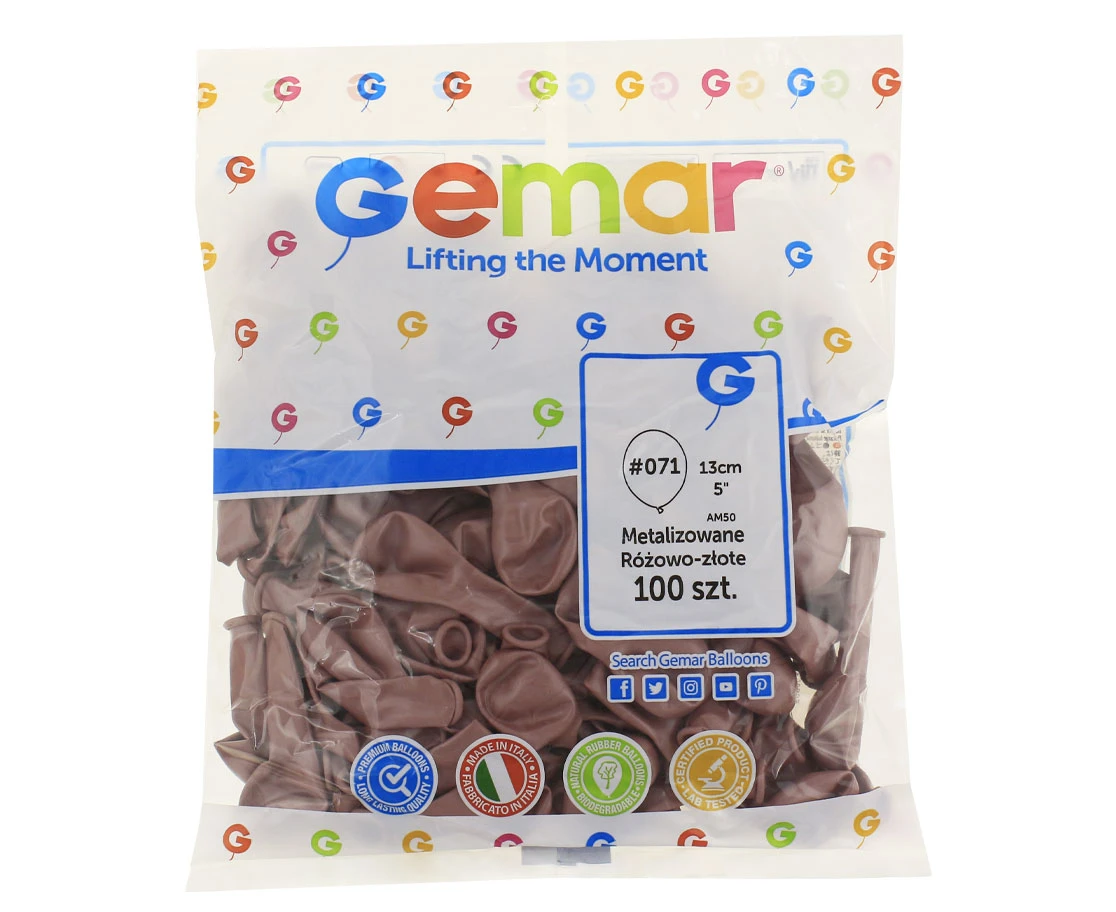 Balony Gemar 5", metalik różowo-złote, 100szt.