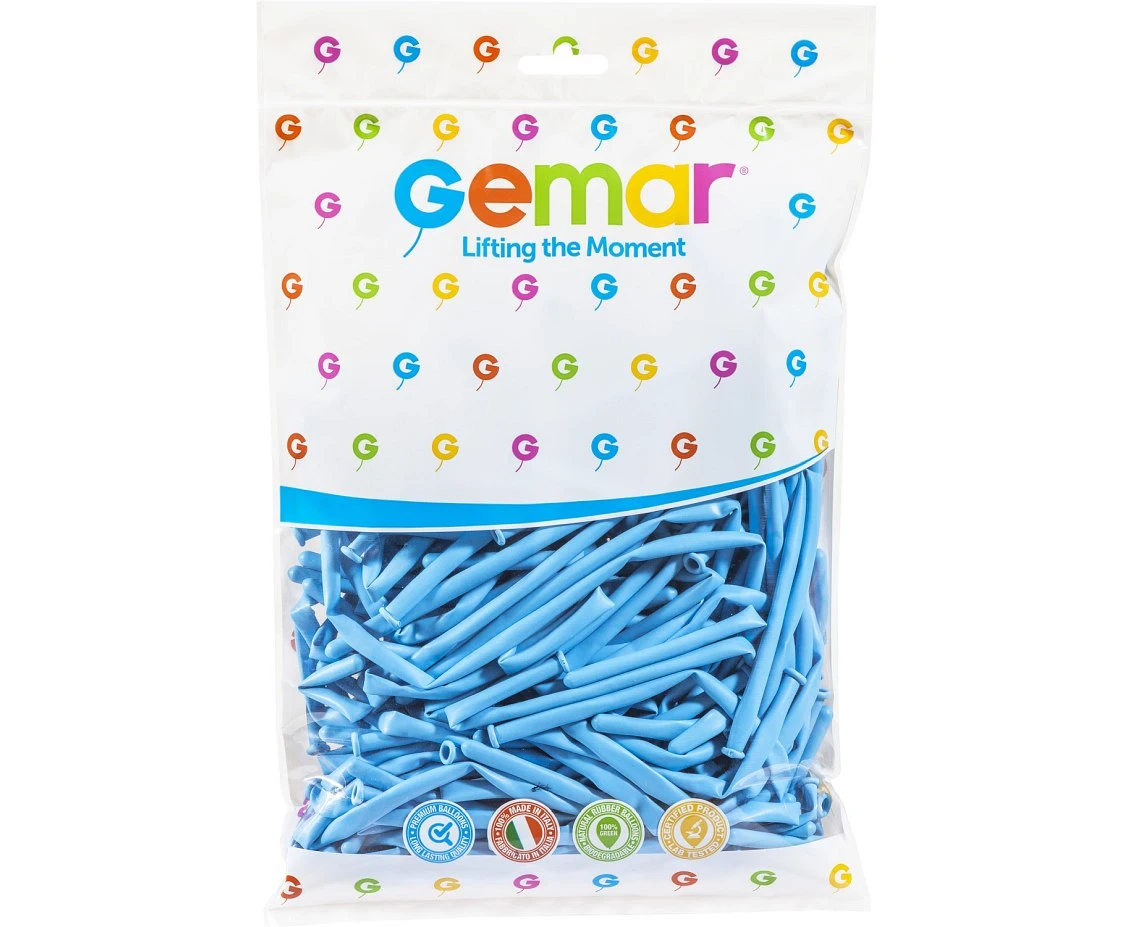 Balony Gemar, rurki włoskie baby blue macaron, 100szt.