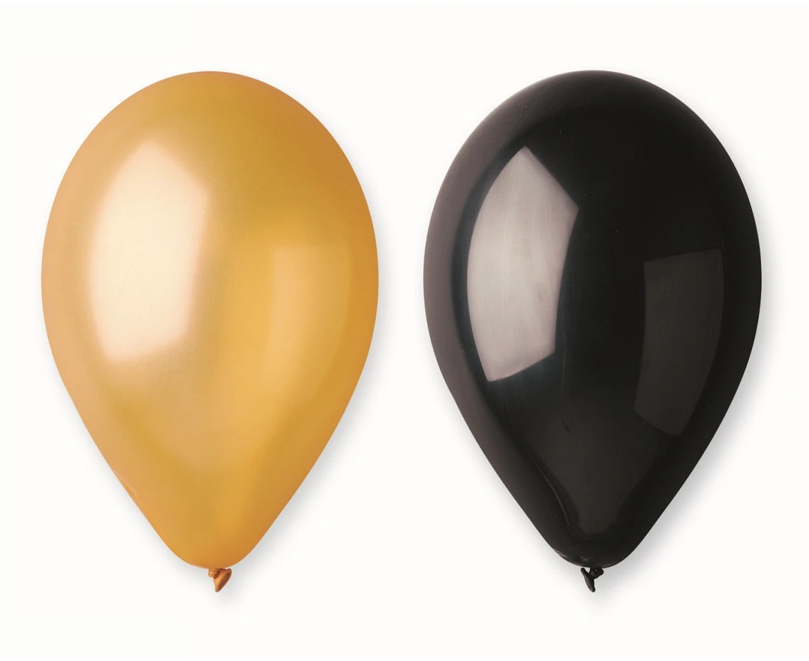 Balony Metalik, złote i czarne, 10 cali/ 5 szt.