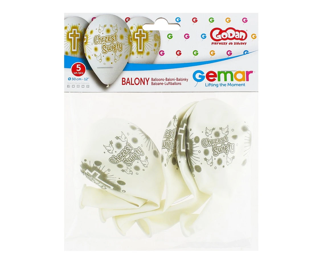 Balony Gemar 12", pastel premium chrzest, 5szt. KK
