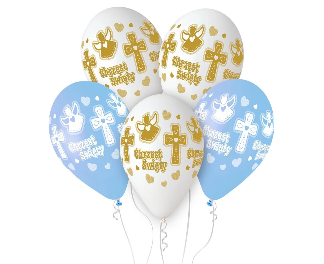 Balony Gemar 13", pastel premium hel chrzest chłopca, 5szt. KK