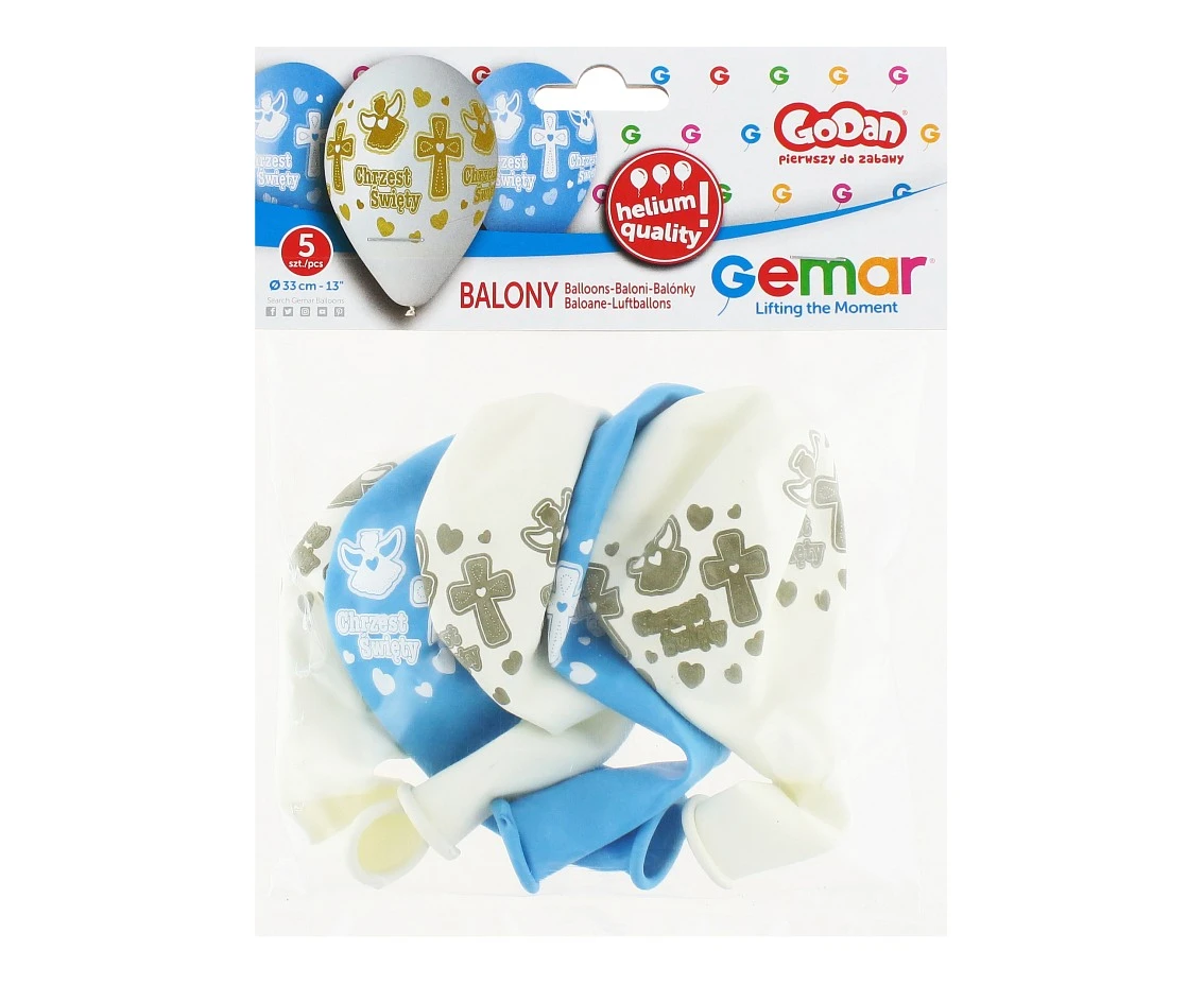 Balony Gemar 13", pastel premium hel chrzest chłopca, 5szt. KK
