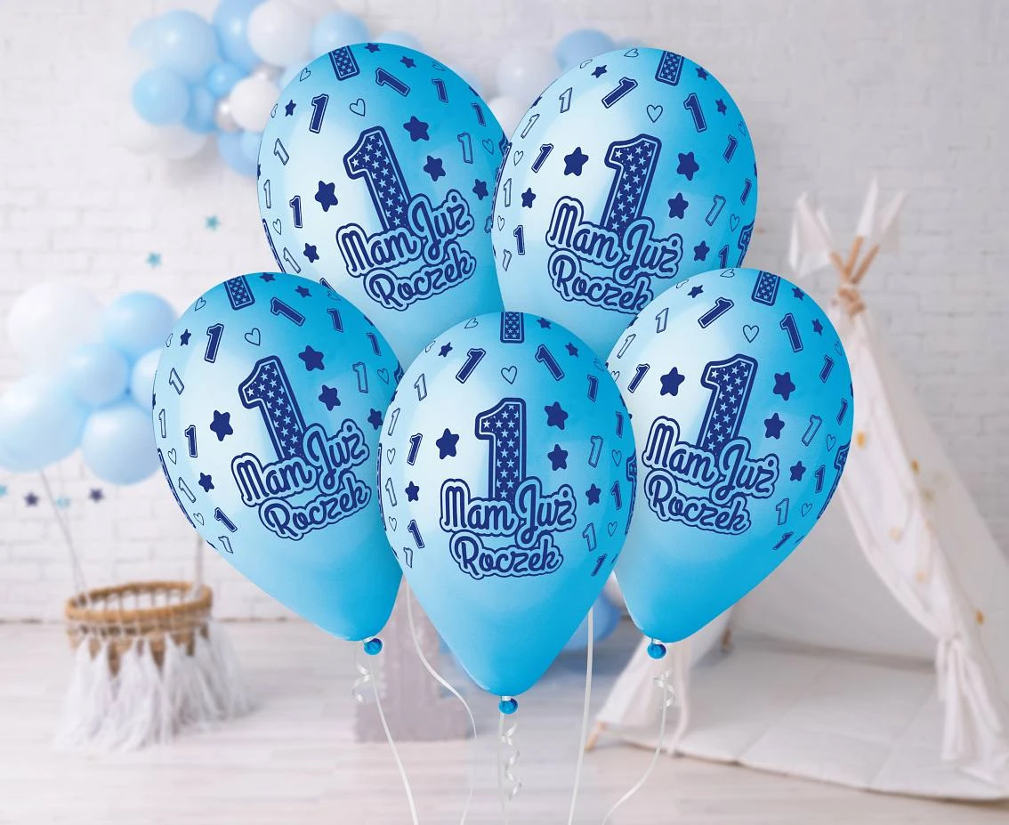 Balony Gemar 13", premium hel mam już roczek, niebieskie, 5szt. KK