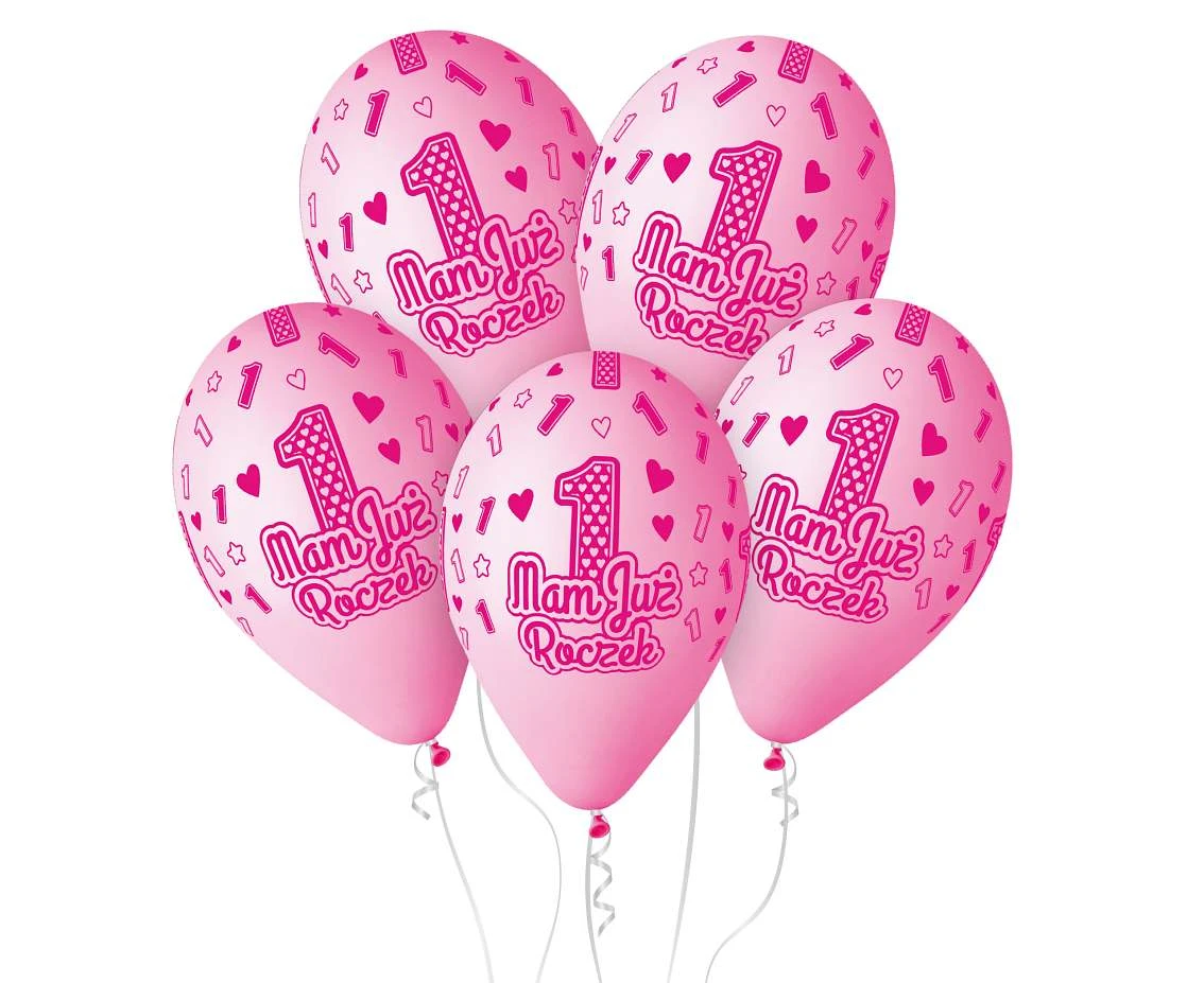 Balony Gemar 13", premium hel mam już roczek, różowe, 5szt. KK