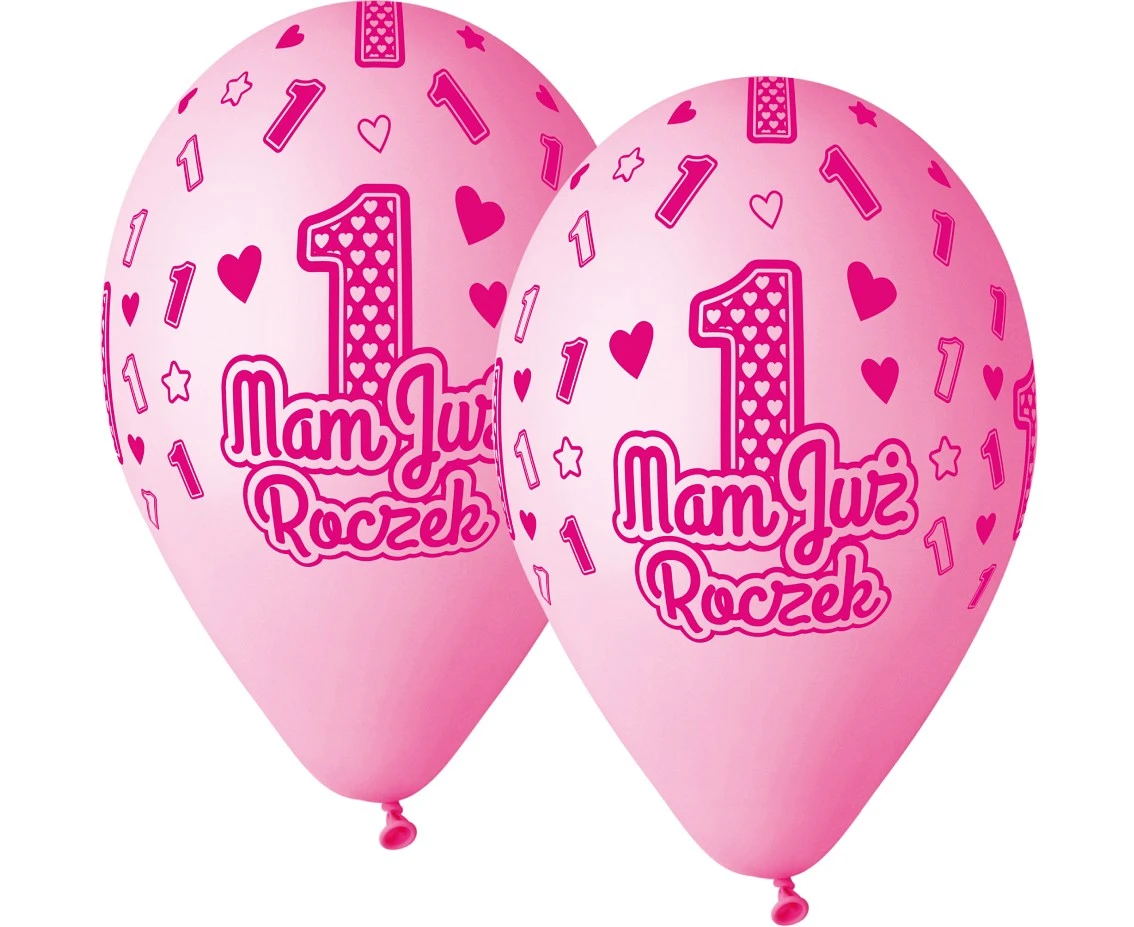 Balony Gemar 13", premium hel mam już roczek, różowe, 5szt. KK
