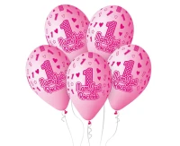 Balony Gemar 13", premium hel mam już roczek, różowe, 5szt. KK