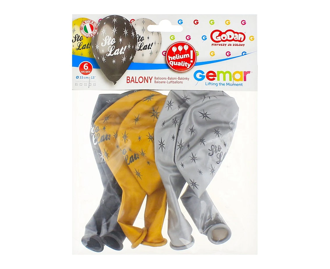 Balony Gemar 13", premium hel sto lat, metalik, 6szt.