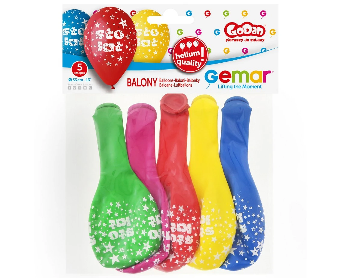 Balony Gemar 13", pastel premium hel sto lat, 5szt. KK