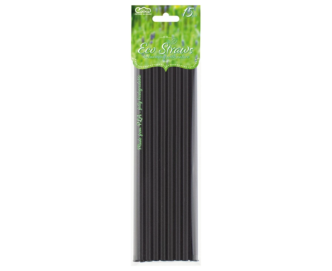 Rurki (słomki) BIO proste czarne 8x240mm/ 15 szt.