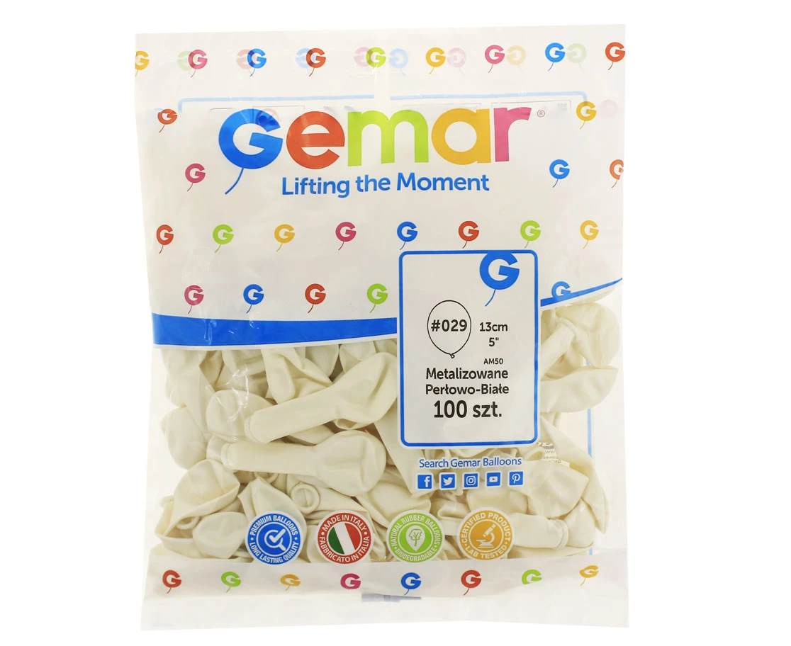 Balony Gemar 5", metalik perłowobiałe, 100szt.