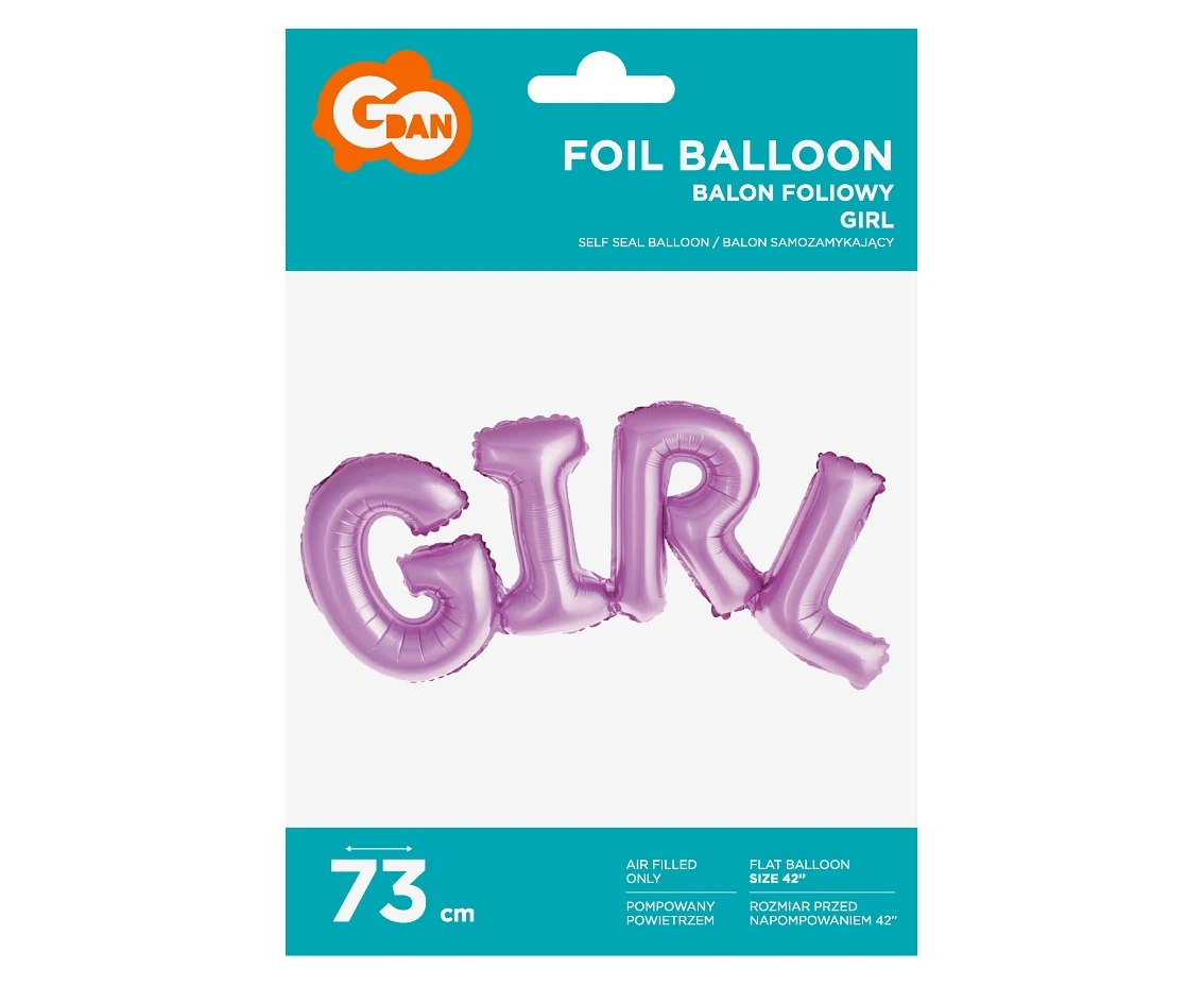 Balon foliowy Napis GIRL, różowy, 81x36 cm KK