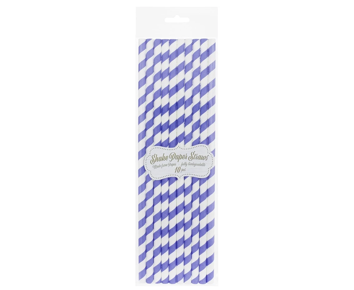 Rurki (słomki) pap. SHAKE fioletowe paski, 8x252mm / 10 szt.