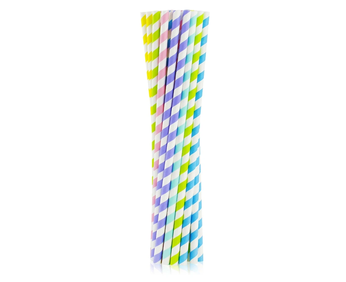 Rurki (słomki) pap. SHAKE miks kolorów paski, 8x252mm / 200 szt.