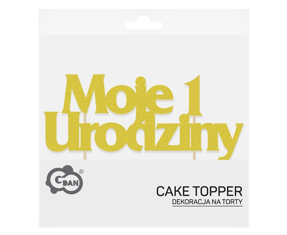 Dekoracja na tort Topper MOJE 1 URODZINY, drewniane patyczki, rozm. 20 x 10 cm