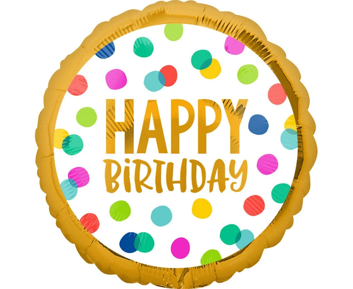 Balon foliowy 18" CIR "Happy Birthday" kropki, zapakowany KK