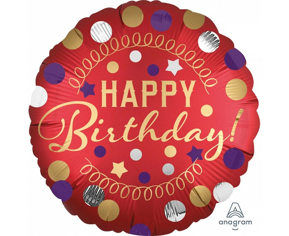 Balon foliowy SHP XL "Happy Birthday"  Red Satin Party, zapakowany KK