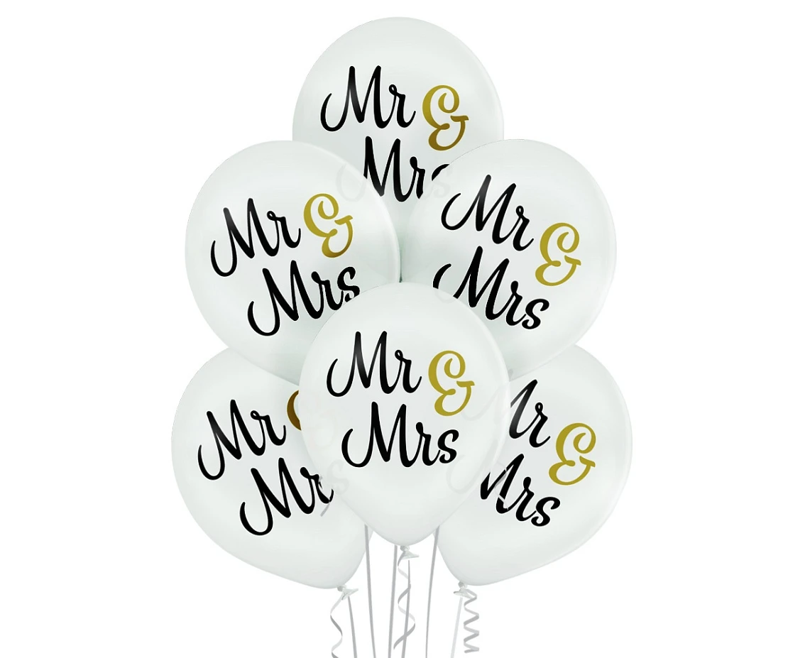 Balony Belbal 12", D11, "Mr & Mrs" białe, 6szt.