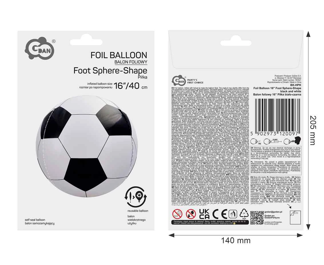 Balon foliowy 16" Piłka biało-czarna AA