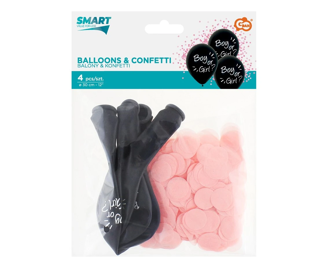 Balony Helium Formula, Boy Or Girl, różowe konfetti, 12 cali, 4 szt.