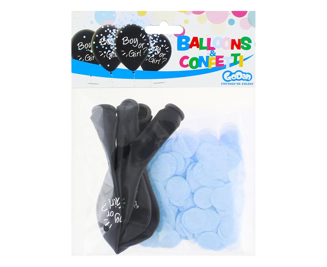 Balony Helium Formula, Boy Or Girl, niebieskie konfetti, 12 cali, 4 szt.