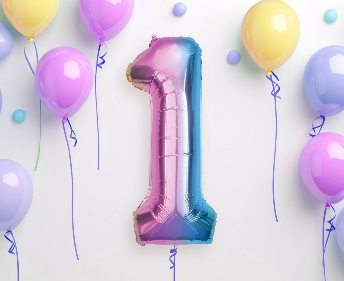 Balon foliowy B&C Cyfra 1, tęczowa, 85 cm AA