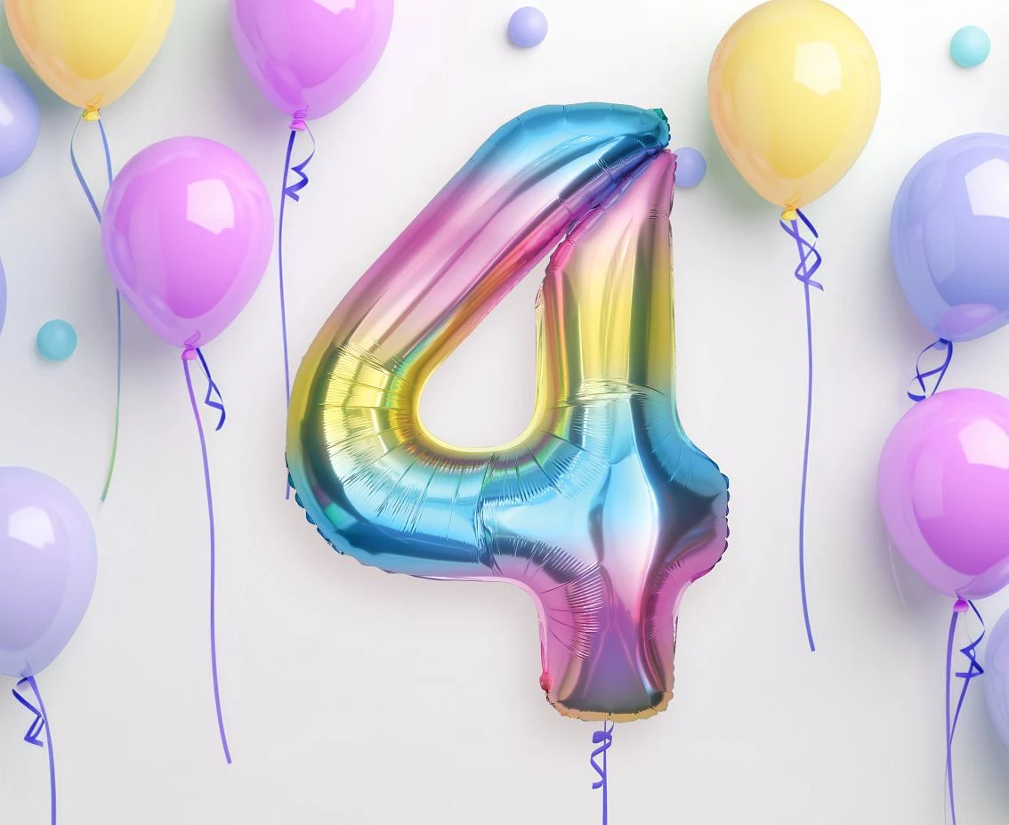 Balon foliowy B&C Cyfra 4, tęczowa, 85 cm  AA