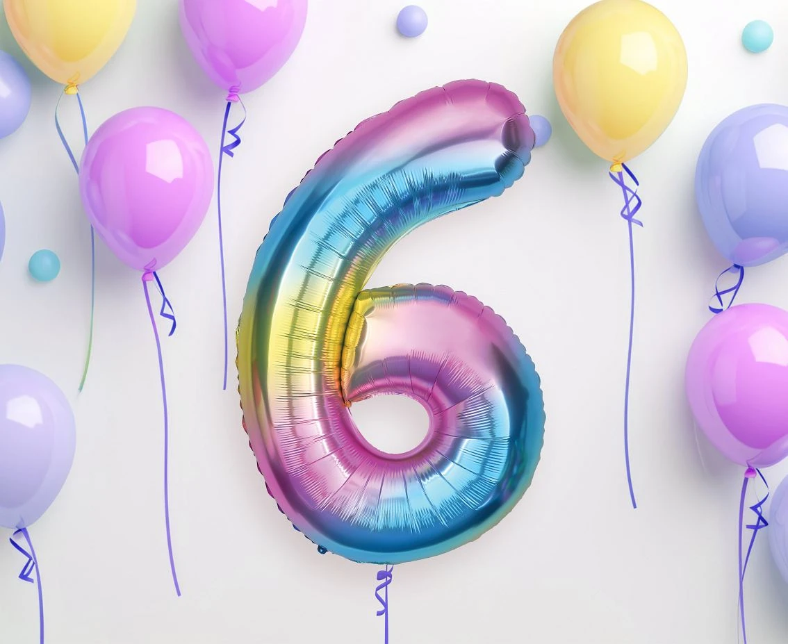 Balon foliowy B&C Cyfra 6, tęczowa, 85 cm AA