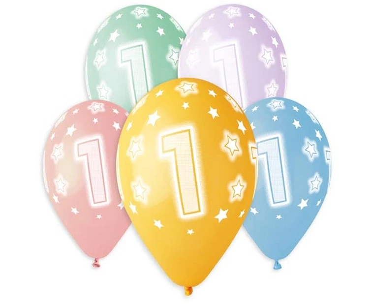 Balony Gemar 13", pastel premium hel 1. urodziny, 5szt.