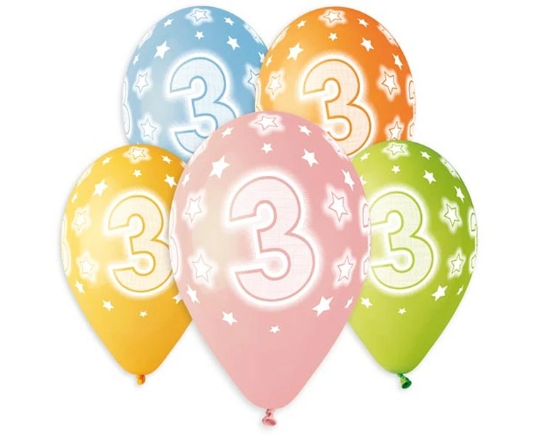 Balony Gemar 13", pastel premium hel 3. urodziny 5szt.