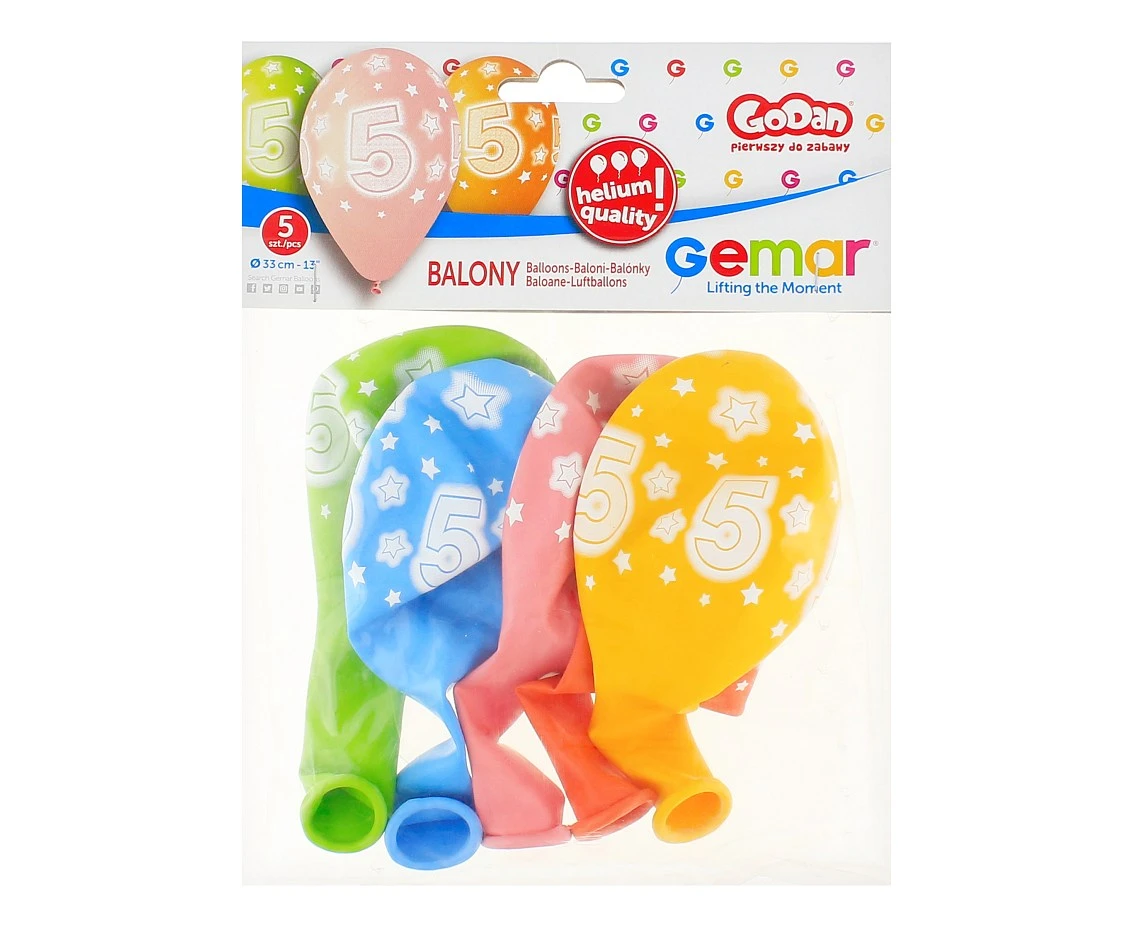 Balony Gemar 13", pastel premium hel 5. urodziny 5szt.